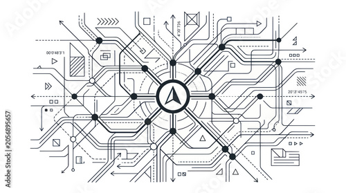 Fotografija Abstract Network Diagram with Connections and Arrows, Digital Technology Concept