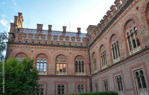 Bild auf Leinwand Stunning red brick architecture of Chernivtsi National University features ornate masonry and arched windows
