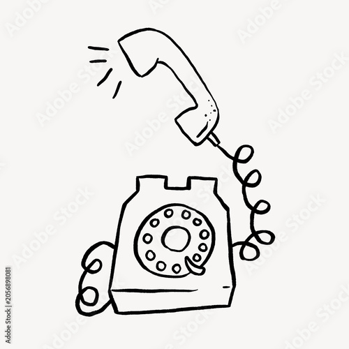 Photos Retro phone doodle, drawing illustration, off white design