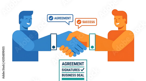 Business handshake between two partners, agreement and success concept, flat vector illustration