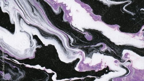 Abstract fluid art with monochrome and purple swirls. AI generated
