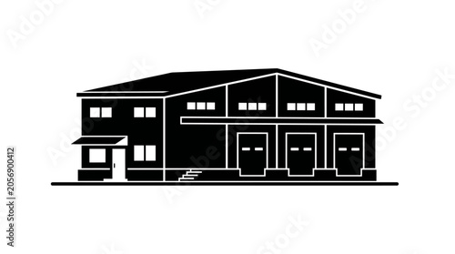 Foto Modern Industrial Warehouse Building with Multiple Doors.
