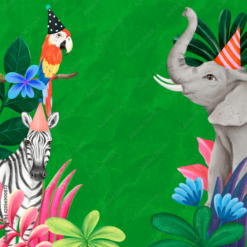 Fototapeta premium Cute wildlife frame background, animal illustration