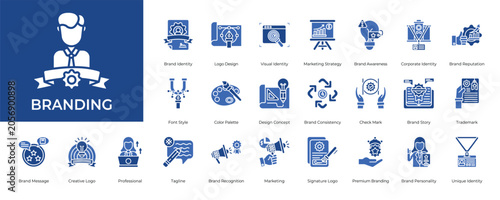 Foto Branding Icon set Collection in Glyph Two Color Style