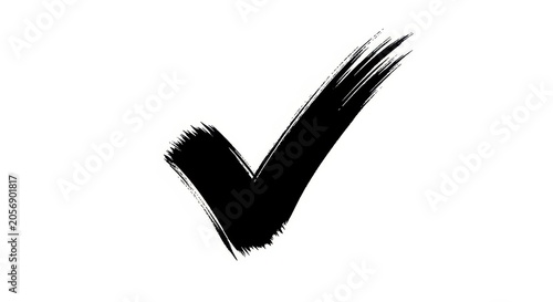 Black Check Mark Symbol Brush Stroke on White Background.