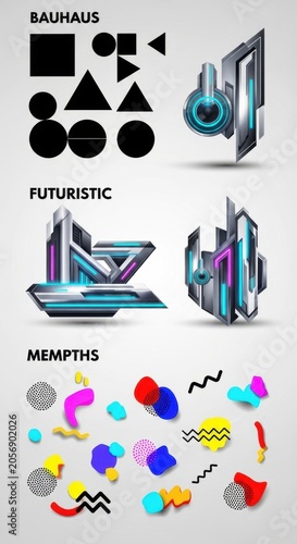 Bauhaus Futuristic Memphis Geometric Abstract Shapes Collection.