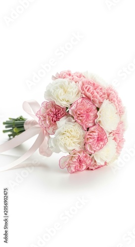 Beautiful Pink and White Carnation Flower Bouquet Tied with Ribbon.