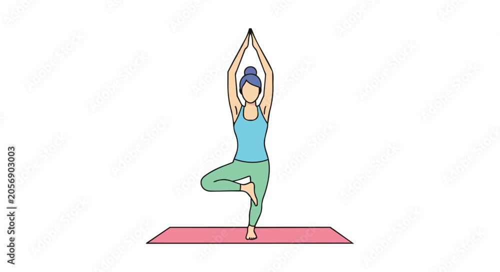 Fototapeta premium Woman Practicing Yoga Tree Pose on Mat for Wellness and Health