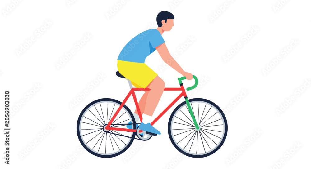 Obraz premium Man Riding Road Bicycle Isolated on White Background Male Cyclist in Sportswear Biking for Fitness and Leisure Activity
