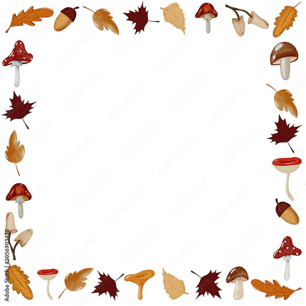 Fototapeta premium Watercolor hand drawn autumn frame for decor and design. 