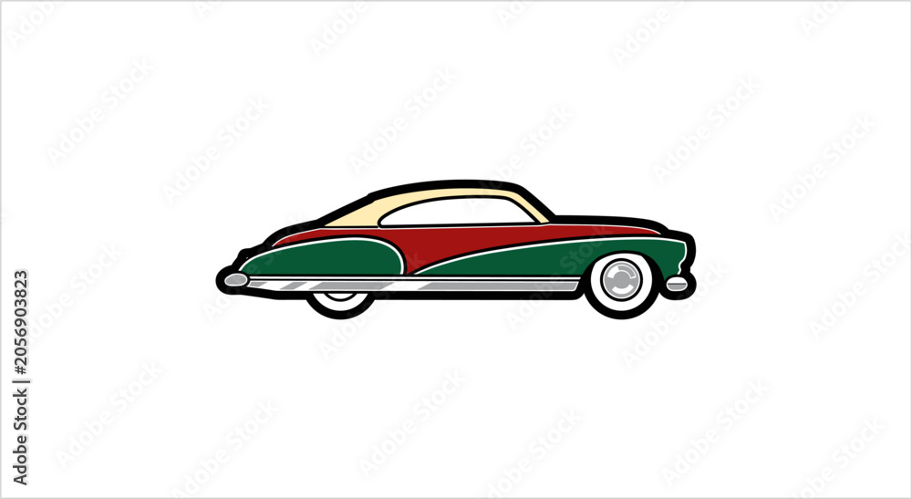 Naklejka premium Vintage Two-Tone Classic American Automobile Illustration.
