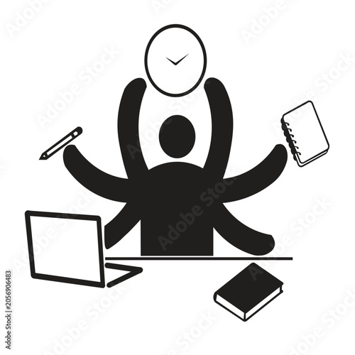 Vászonkép Multitasking silhouette illustration Multitasking is the ability or act of working on more than one task simultaneously, or switching from one task to another very quickly