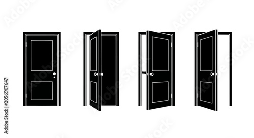 фотографія Door icons, black and white, vector illustrations, door silhouettes, opening doo