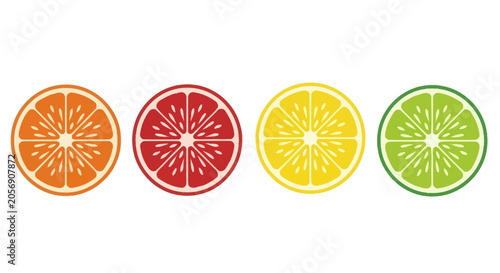 Canvastavla Citrus fruit icons, orange, grapefruit, lemon, lime slices, colorful vector grap