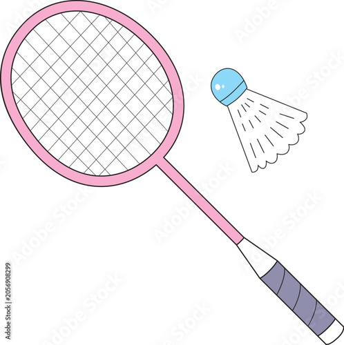 Pink badminton racket and shuttlecock illustration isolated vector
