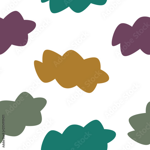 Abstract minimalist seamless pattern with colorful organic blob shapes on white background. Modern mid-century geometric vector illustration for scandinavian kids nursery decor, textile and wallpaper,