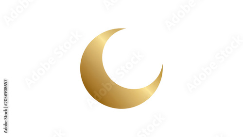 Foto Isolated elegant golden crescent moon shape, glossy metallic symbol of divinity and Islam