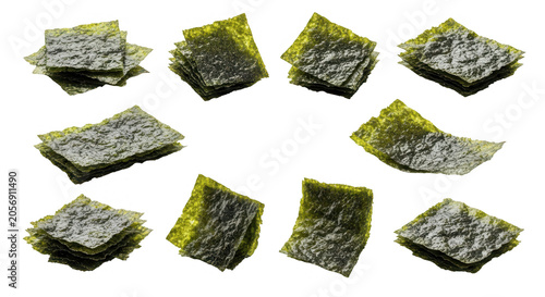 close-up of stacked sheets of nori seaweed isolated on white background culinary ingredient potential