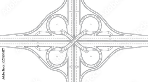 Quadro su tela Overhead View of Highway Interchange - Complex Road Network Design