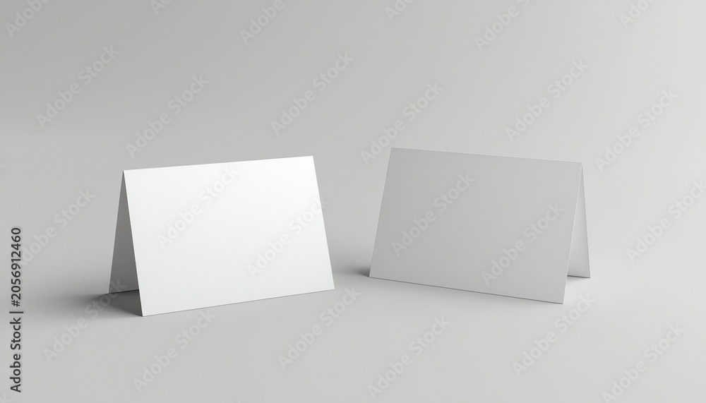 Fototapeta premium White tiangle table tent. Plastic or paper template (7)