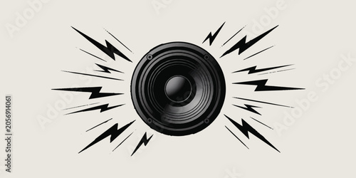 Bild auf Leinwand Single large subwoofer speaker element surrounded by aggressive lightning bolt streaks creating intense energy and sonic atmosphere