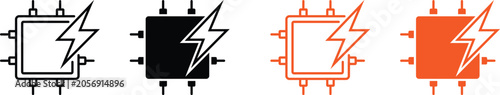 Minimalist computer processor chip icons with lightning bolt symbols