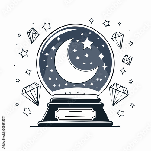 Crystal Ball with Moon, Stars, and Diamonds