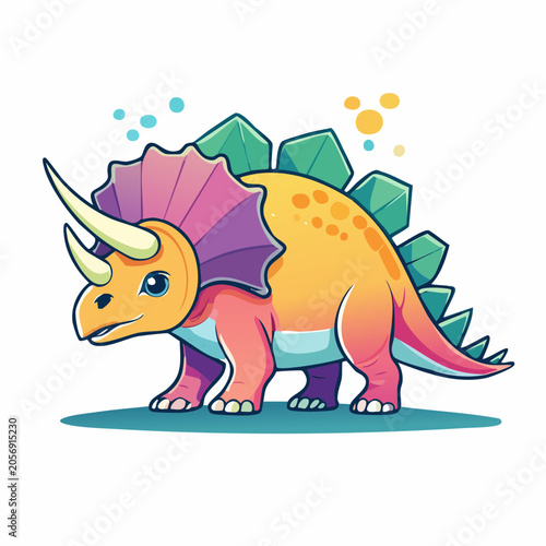 Cute Cartoon Triceratops Dinosaur Illustration