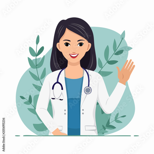 Friendly Female Doctor Waving Hello