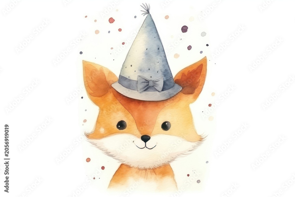 Fototapeta premium Fox drawing sketch hat.
