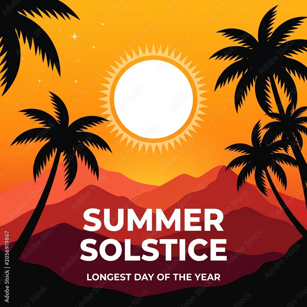 Obraz premium Tropical Sunset Summer Solstice Square Design