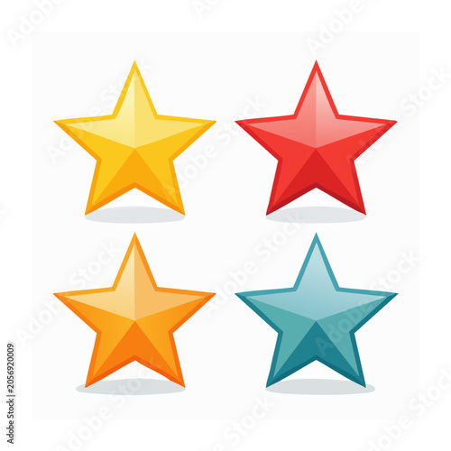 Four flat design stars in yellow red orange and teal