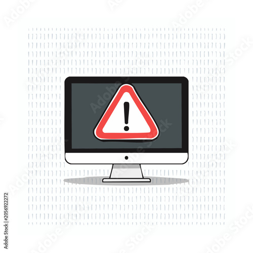 Flat design warning sign on computer screen