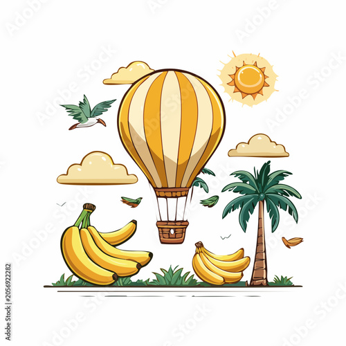 Hot Air Balloon Adventure with Bananas and Palm Tree
