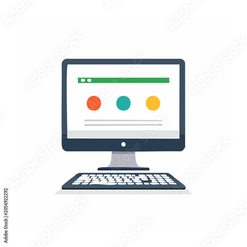 Modern flat design desktop computer with colorful screen