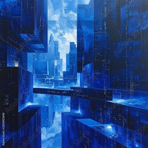 Futuristic blue digital city scape