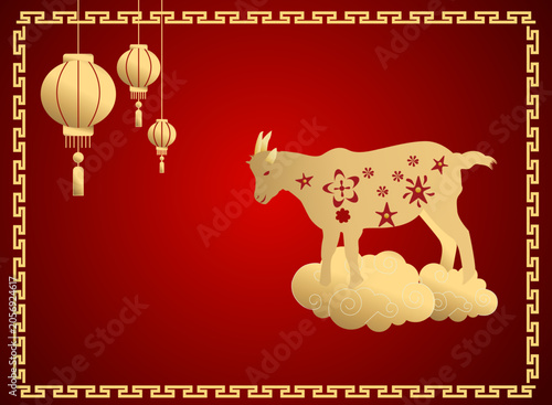 chinese new year card, Chinese New Year, year of the goat. Chinese goat on a red background, with copy space 2027