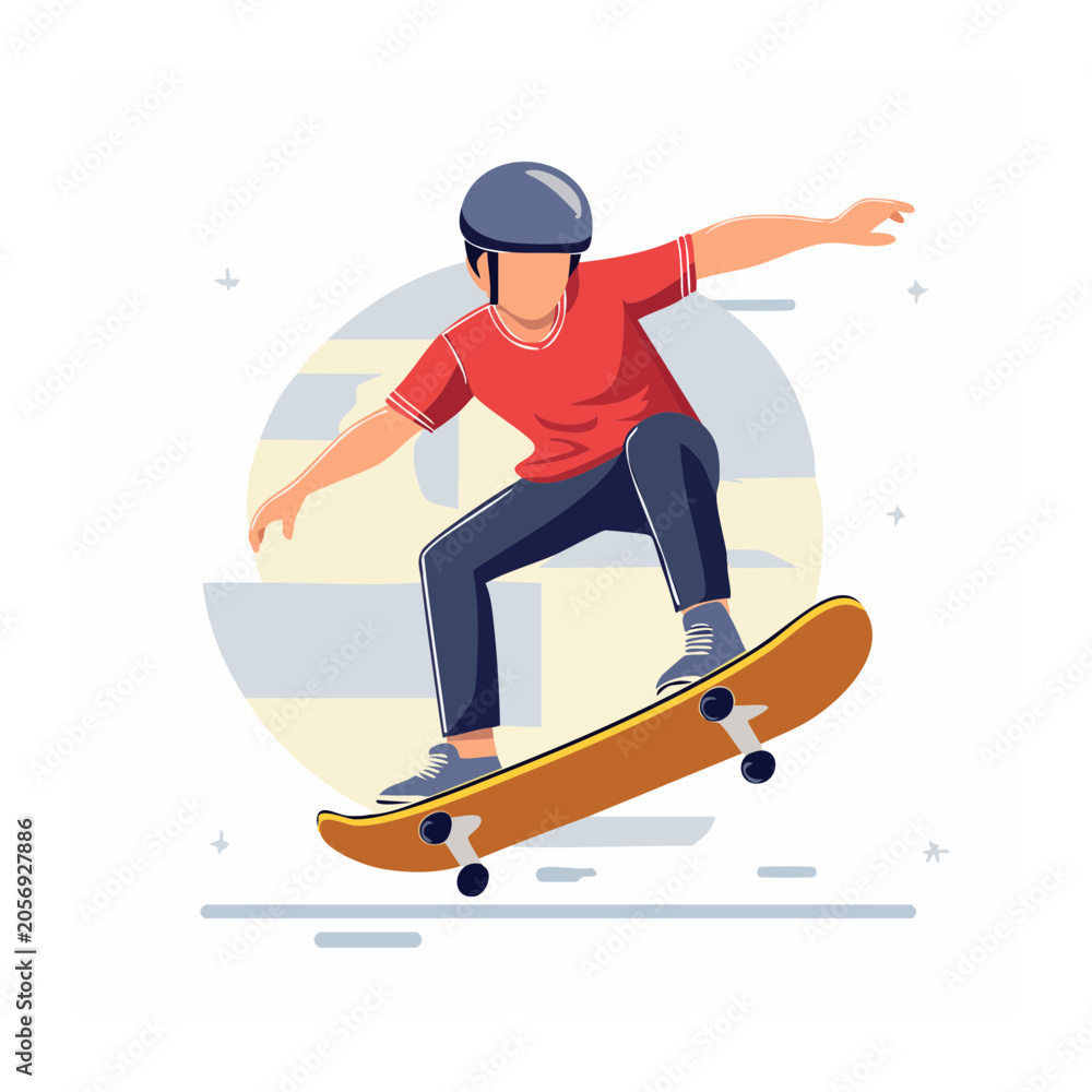 Fototapeta premium Cartoon skateboarder in mid-air pose