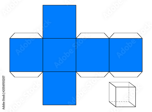 abstract blue 3D Cube Net Educational Vector, Printable Cube Template for Geometry