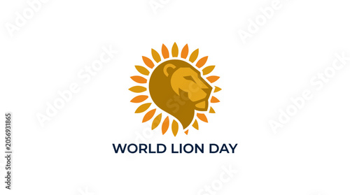 Canvas Print Lion Head Logo with Sun Rays - World Lion Day