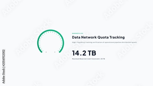 Circular fuel gauge style data network quota tracking animated UI infographic interface