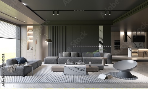 3d render luxury home living room interior