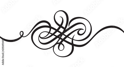 Konstfotografi Elegant abstract black ribbon loops, flowing continuous curves, isolated on pure