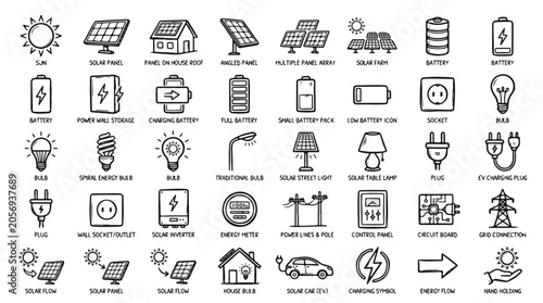 Foto Collection of Hand Drawn Solar Power and Energy Icons for Innovation