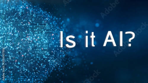 Glowing Neural Network Background With Is It AI Question for Artificial Intelligence Detection, Verification, and Technology Awareness.