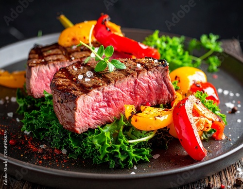 Grilled steak and peppers