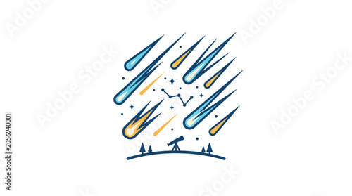 Fotografie Meteor Shower Observation with Telescope Under Starry Sky