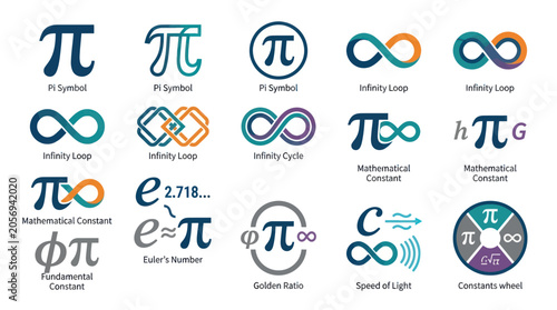Foto Mathematical constant symbols set including pi and infinity.