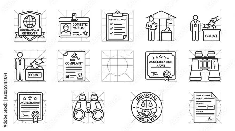 Fototapeta premium Collection of election and democratic voting process outline icons.