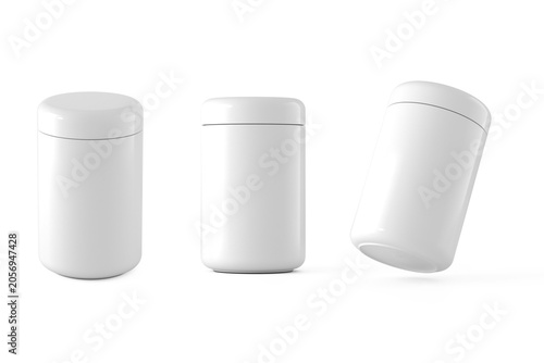 White Plastic bottle set for pills and supplements mockup 3d rendering